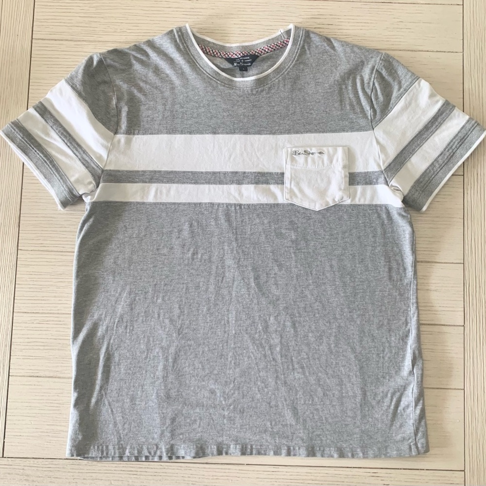 Ben Sherman Pocket Tee Men’s Large Grey White - Summer Collection
